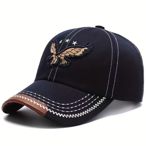 Navy Embroidered Eagle Baseball Cap Adjustable Dad Hat Outdoor Truckers Hat - Picture 1 of 1